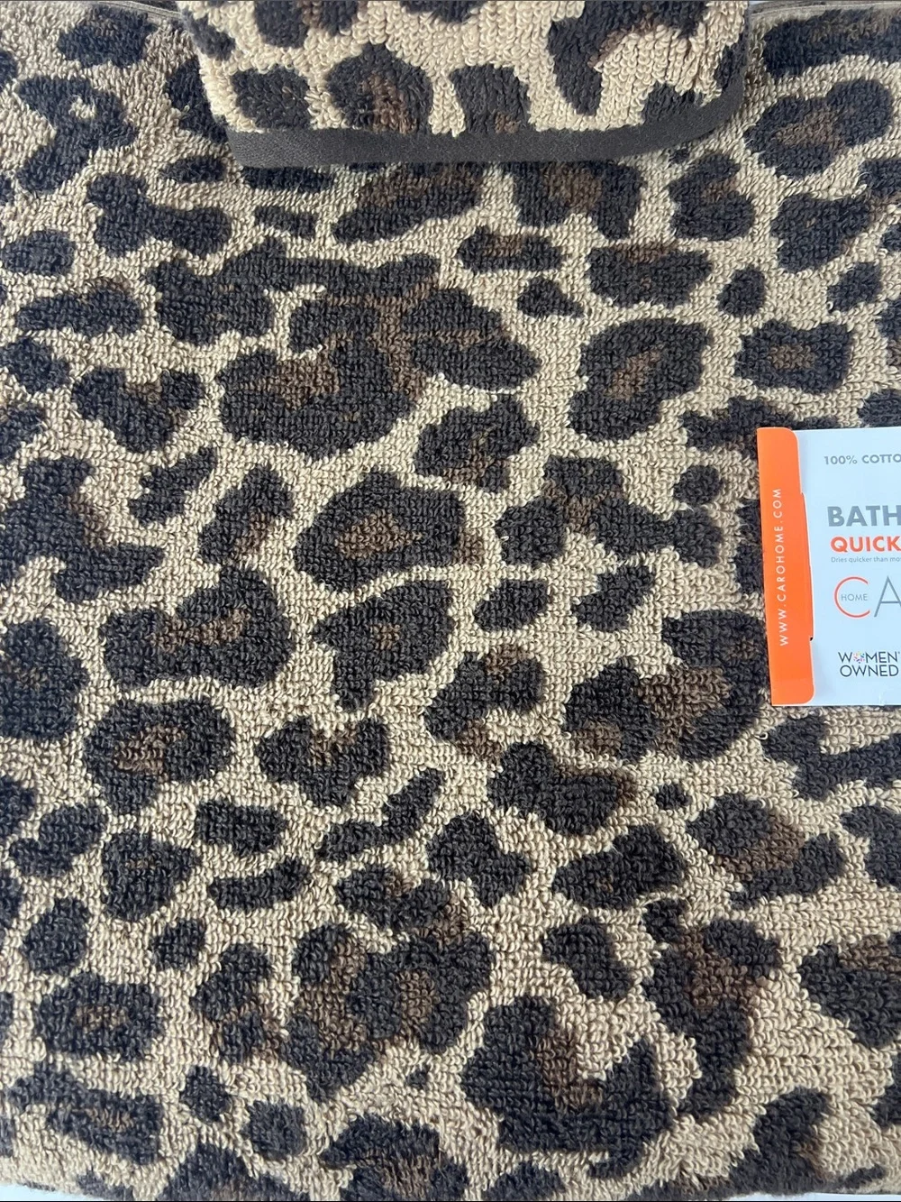 Caro Home Bath Towels Brown Tan Leopard Print Quick Dry Cotton 4 Pc Set NEW